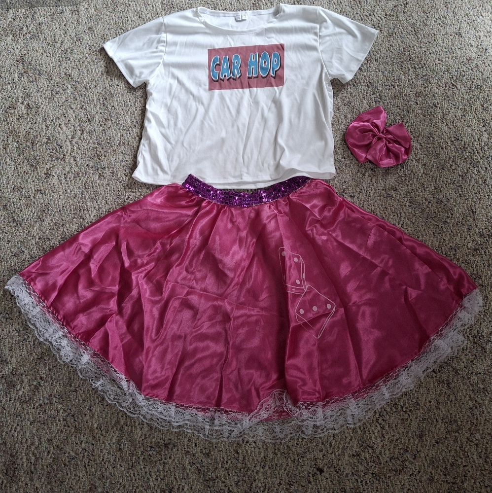 Car Hop Halloween Costume Size Medium  Pink and White